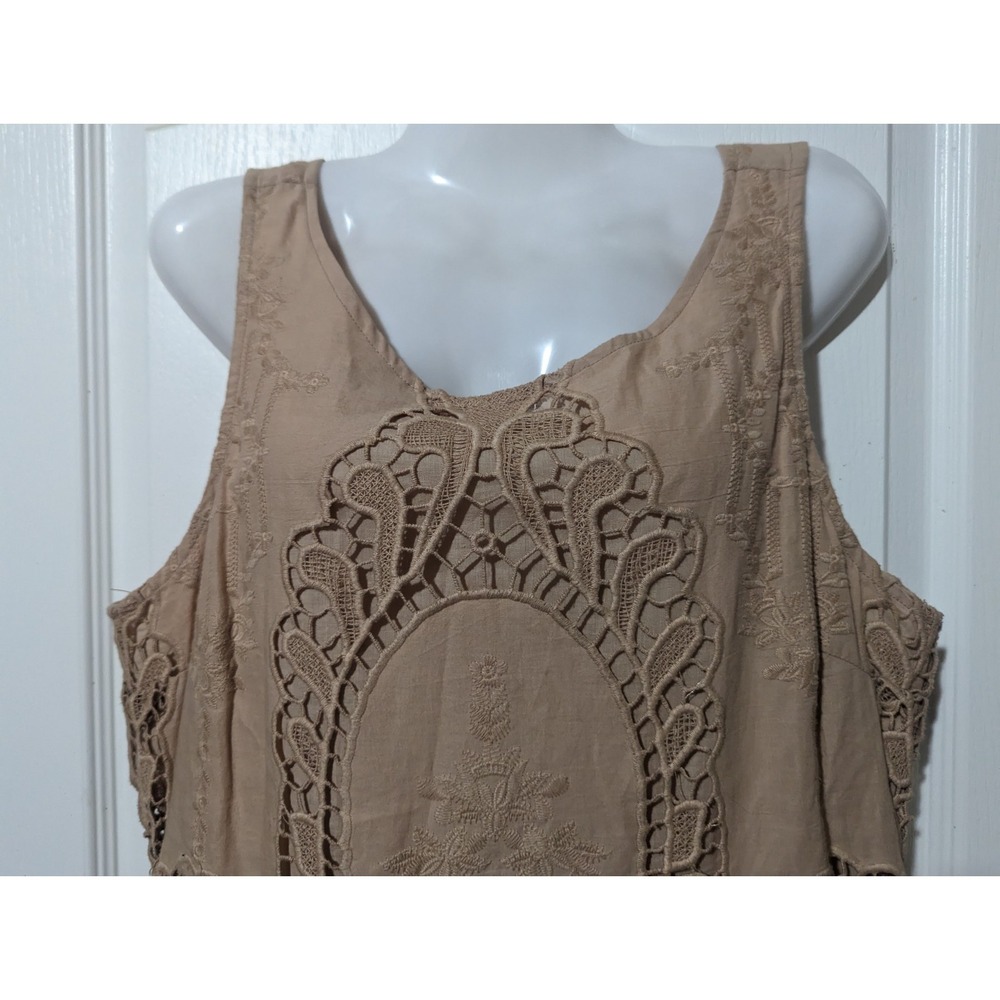 Anthropologie Nude Tan Lace Mini Dress Size L 100% Cotton Romantic Feminine $168 - Picture 4 of 11